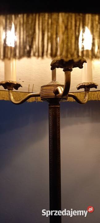 Trzyramienna mosiężna lampa podłogowa z abażurem Skierniewice