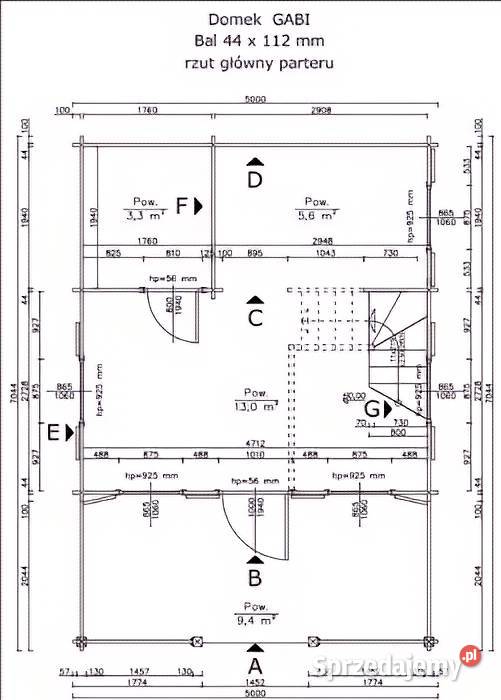 Domek drewniany Gabi 5x7 35m z bala 44mm OBNIŻKA Parzymiechy