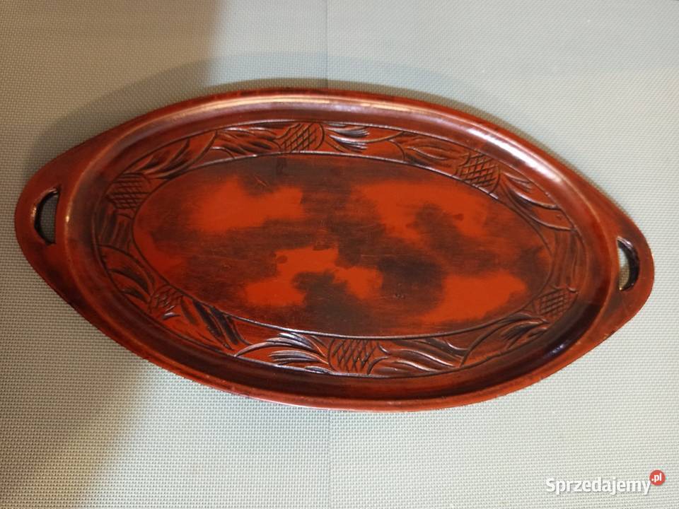 Zabytkowa taca drewniana ręcznie rzeźbiona Warszawa