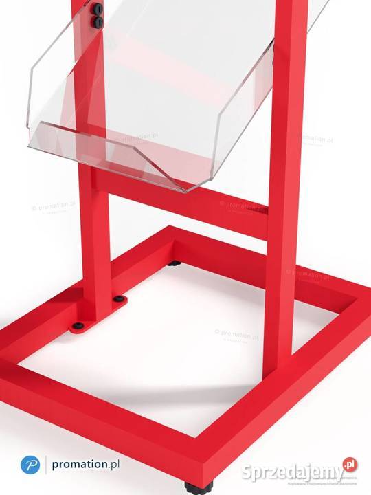 Czerwone stojaki na ulotki A4 i DL z plakatem A3 Sklep