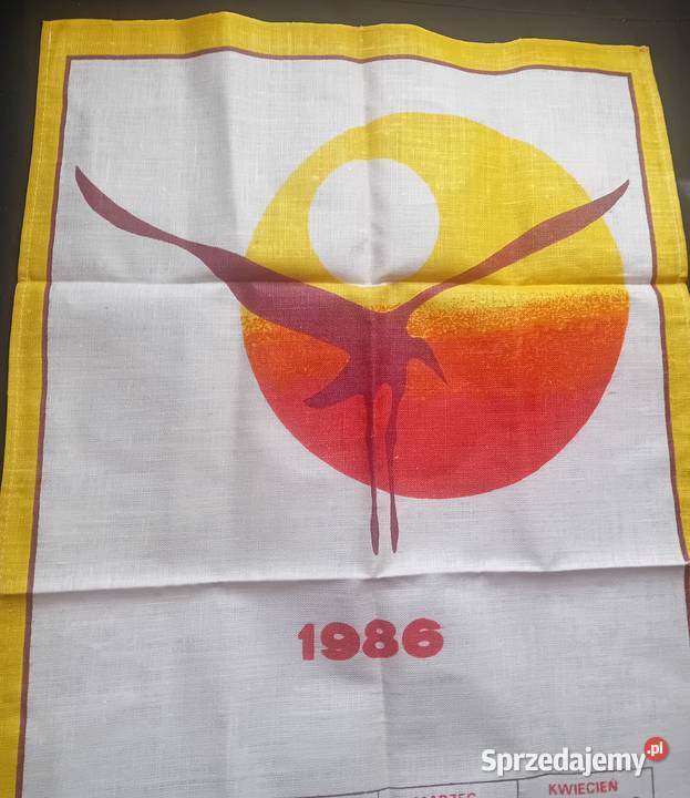 Płócienny kalendarz na 1986 w formie serwety na Koźminek