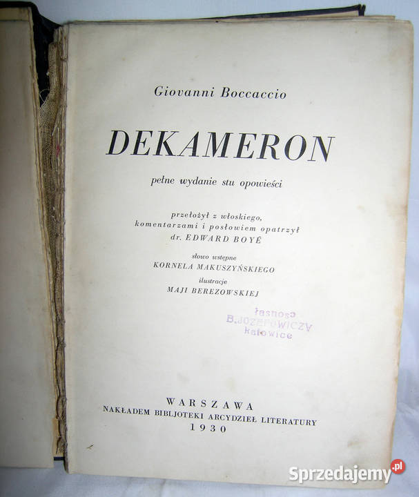 Dekameron G Boccaccio 1930rJSzD Antykwariat
