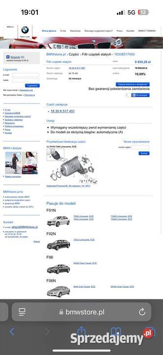 BMW F01 F02 F06 F12 F13 DPF Katalizator oryginał osobowe Gdańsk