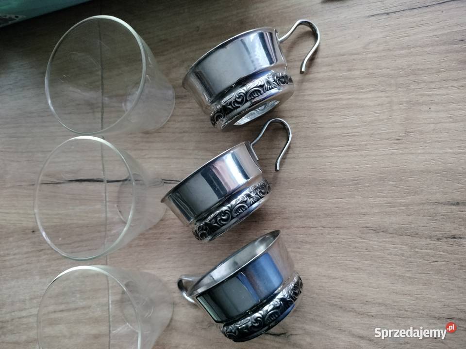 Trzy filiżanki z metalowymi uchwytami zestaw zachodniopomorskie Choszczno