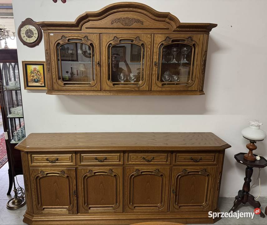 Zestaw dębowy komoda i witryna wisząca 45.5cm Kredensy i witryny