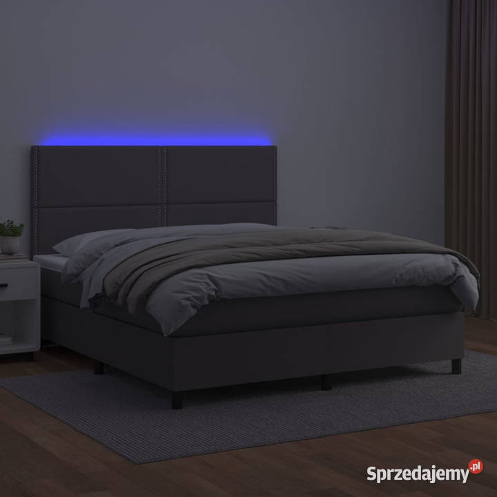 Łóżko kontynentalne z materacem i LED szara 144cm