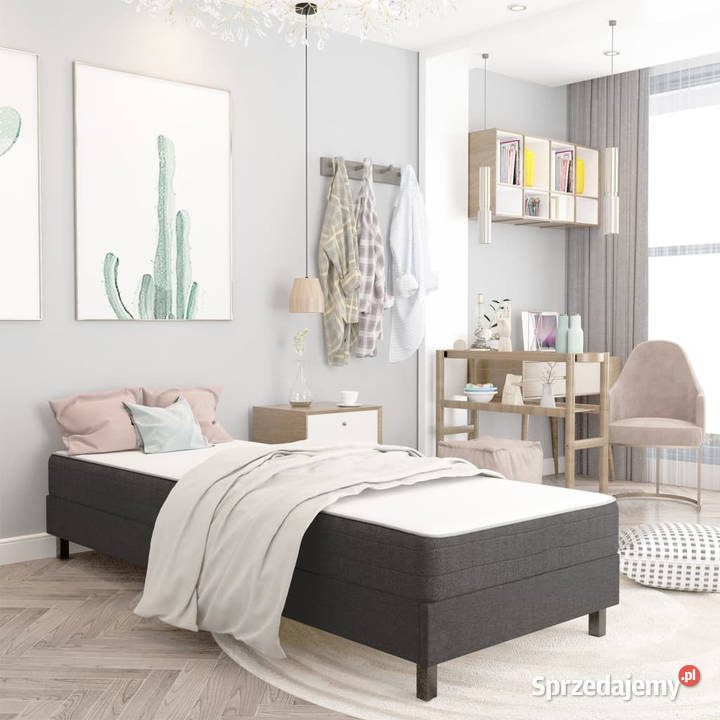 Łóżko kontynentalne szare tapicerowane 80x200