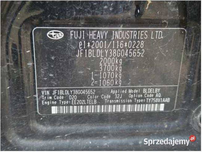 Subaru Legacy 20 sprzedaż syndyka 150KM Legacy zachodniopomorskie Rurzyca