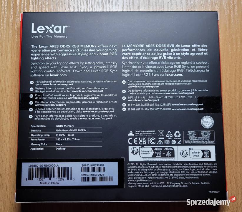 RAM Lexar ARES RGB DDR5 32GB 6000MHz CL30 NOWY sprzedam