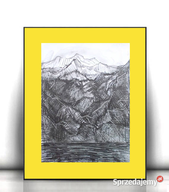 zólto szary obrazek 30x40 góry rysunek A3 pejzaż czarny Obrazki i obrazy Gdańsk