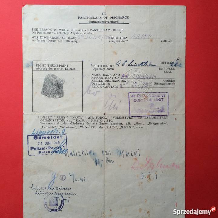 156 Dokument niemiecki sprzedam