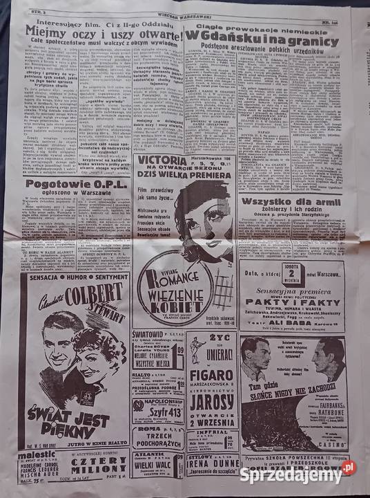 Wieczór Warszawski 246 czwartek 31 sierpnia 1939 sprzedam