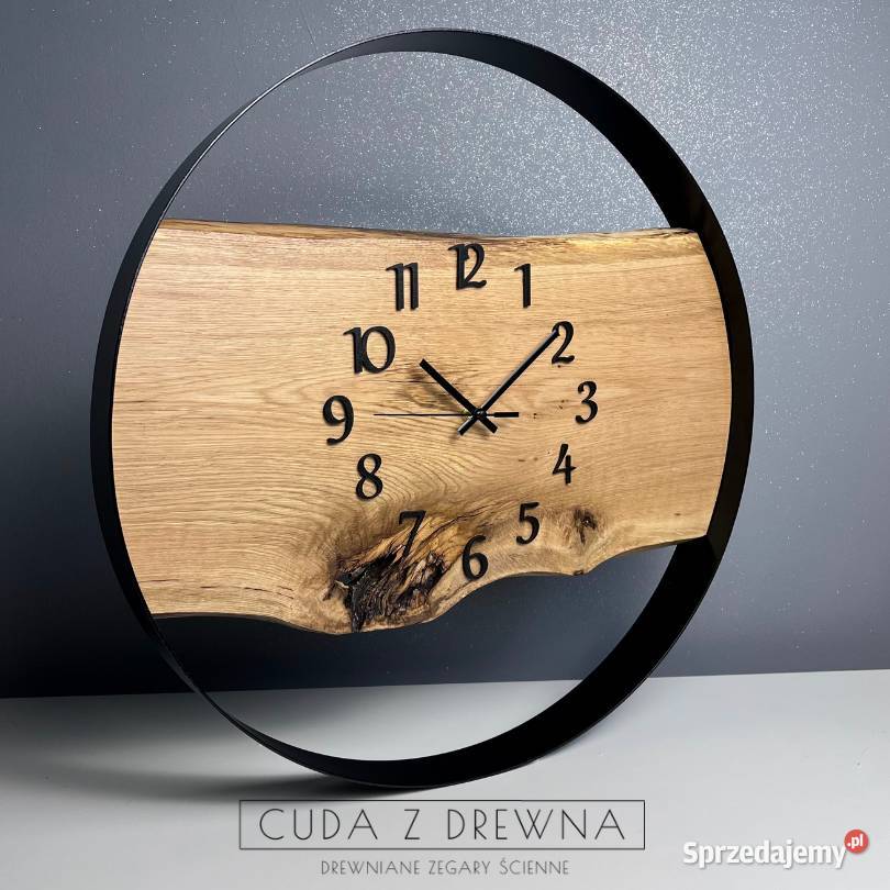 Zegar na ścianę drewniany w obręczy CUDA Z czarny Borów