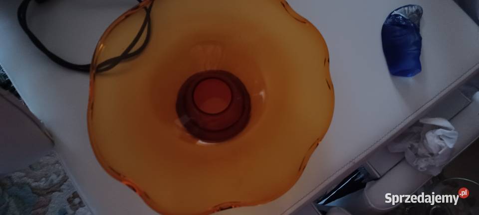 bursztynowa szklana patera na nóżcce vintagena Poznań