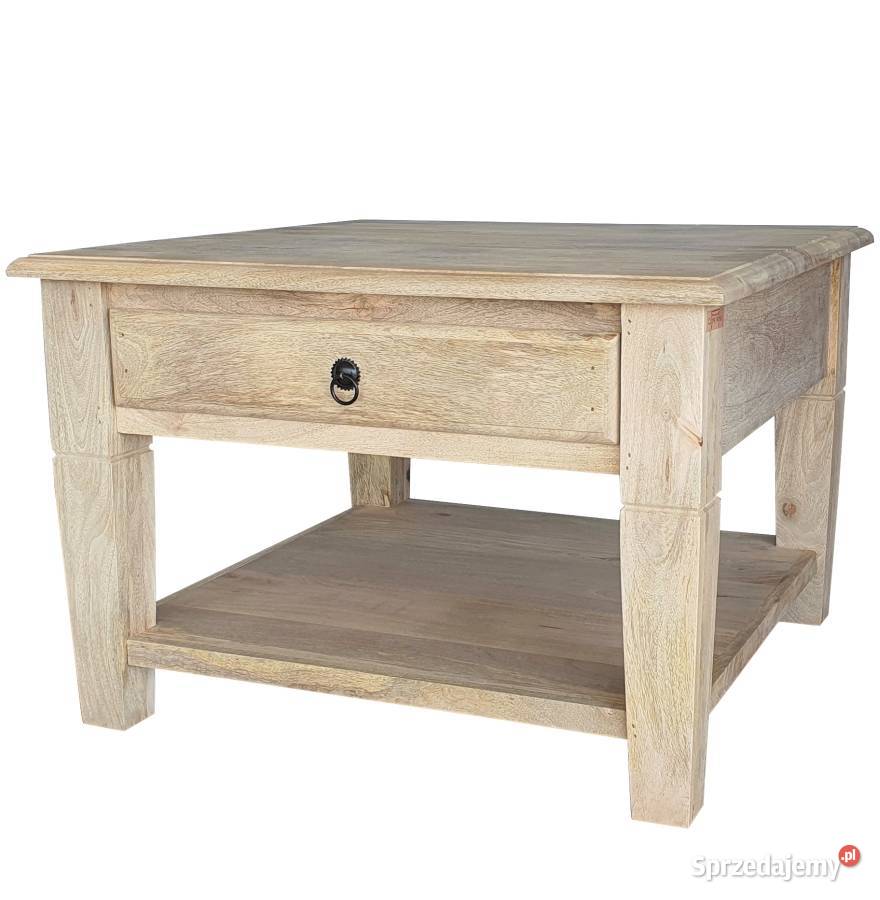 Drewniany klasyczny stolik z szufladą i półką