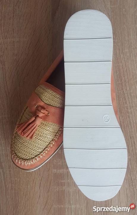 Nowe buty płaskie 39 łososiowe słomkowe zamsz Szczecin