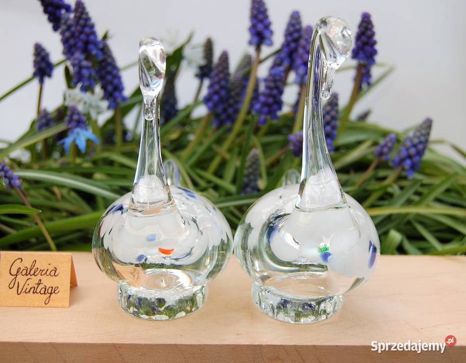 Szklane łabędzie łabędź figurka szkło Murano PRL Lublin