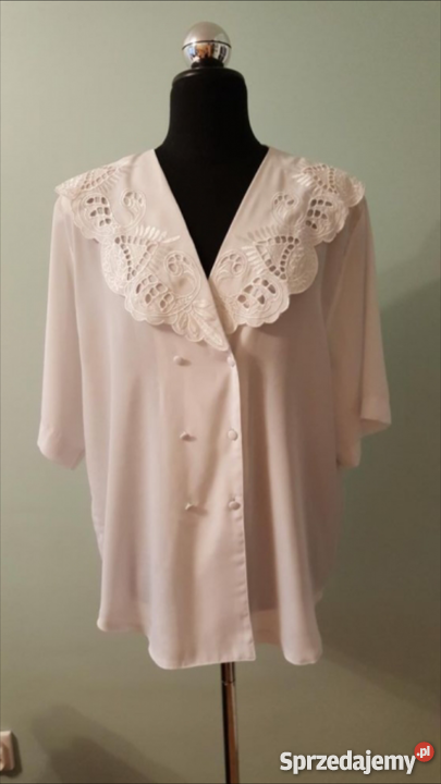 BLUZKA biała z gipiurą krótki rękaw rozmiar XXL Złotniki