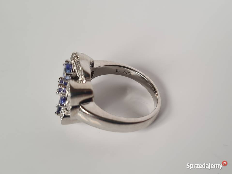 Srebrny pierścionek z tanzanitami i diamentami srebro Pierścionki Otwock