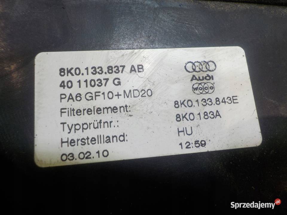 AUDI A5 8T SLINE 10r 5D obudowa filtra powietrza Obudowy filtrów mazowieckie Suków