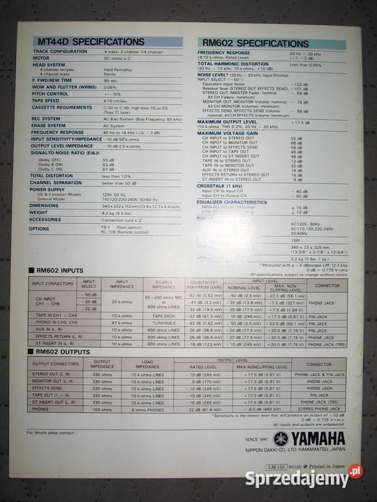 Yamaha Recording System MT44D RM602 broszura Kępice