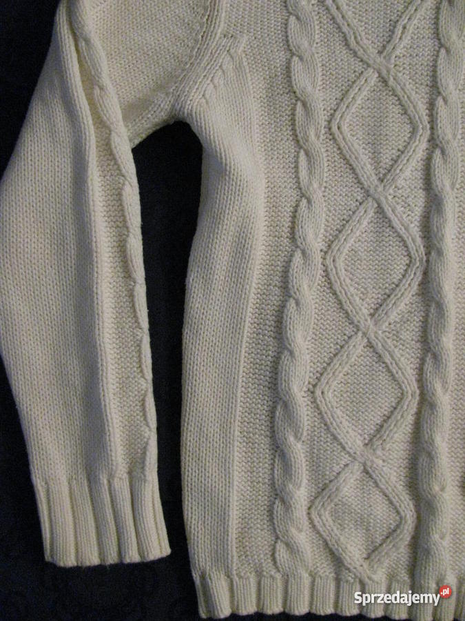 Biały sweter z golfem ścieg warkocz 100 bawełny golf Warszawa