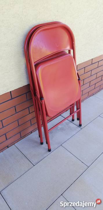 Krzesła metalowe czerwone składane ogrodowe Sulbiny