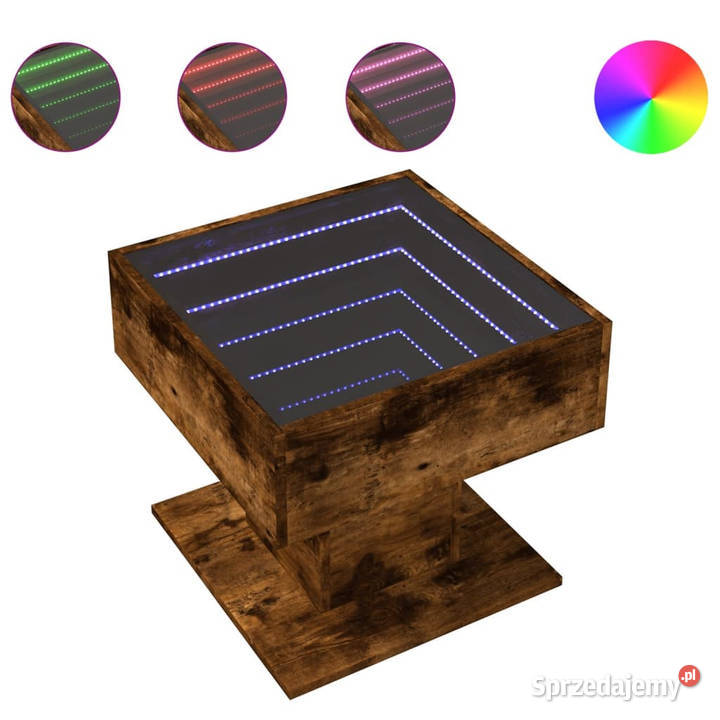 Stolik kawowy z LED opalany dąb 50x50x45 mazowieckie Warszawa