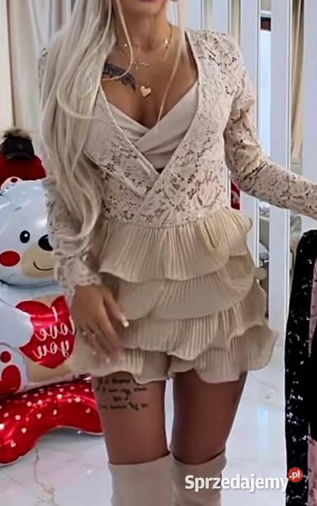 Kombinezon sukienka beżowa koronka top Kłodzko