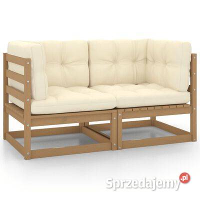 vidaXL 2-osobowa sofa ogrodowa, poduszki, miodowy brąz, drew