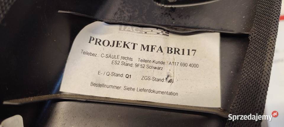 MERCEDES X117 CLA OSŁONA SŁUPKA PRAWY TYŁ