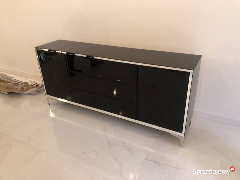 Komoda glamour czarna srebrna lustro 170cm