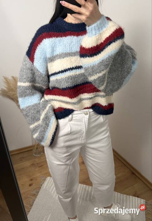 Miękki puszysty sweter w paski oversize rozmiar Paski Ostrzeszów