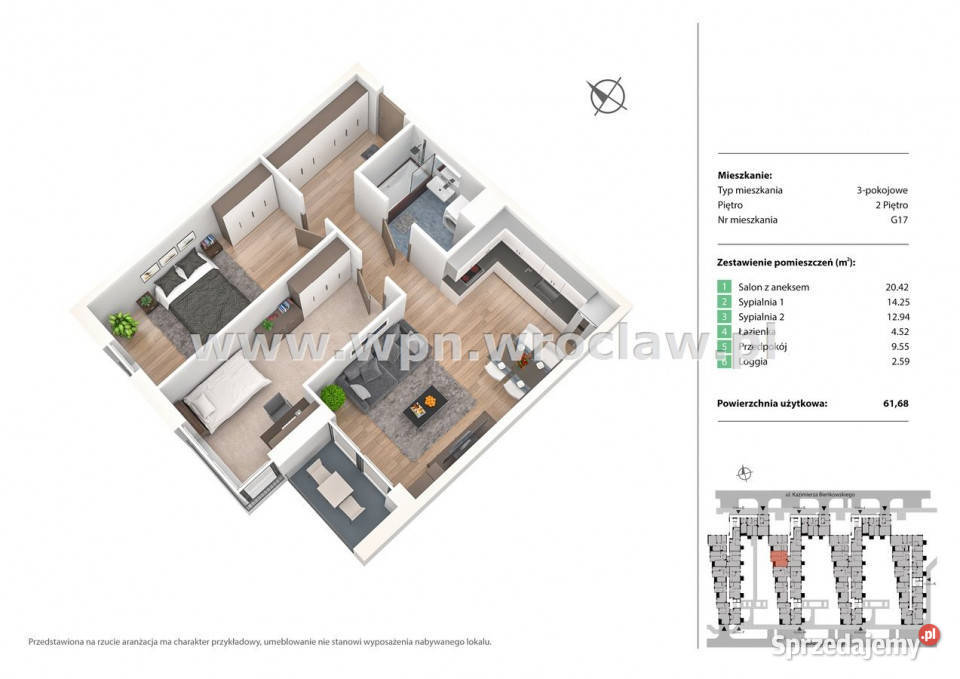 sprzedaży mieszkania Wrocław 6168m2 3pokojowe Piętro 2