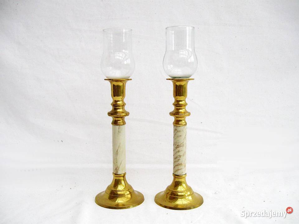 2 świeczniki ceramiczne mosiężne zachodniopomorskie Szczecinek