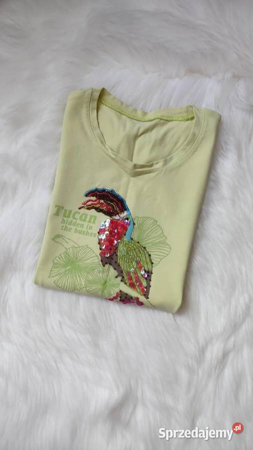 Zielona pastelowa koszulka tshirt z cekinami S Inny materiał Olkusz