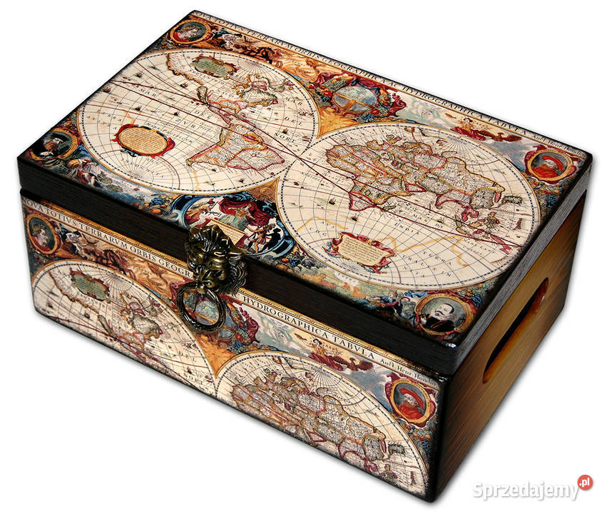 KUFEREK drewniane pudełko STARA MAPA duża