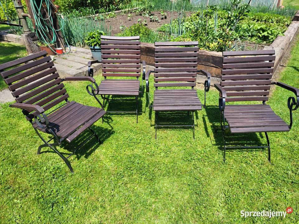 Stołki ogrodowe rozkładane drewniane stalowe