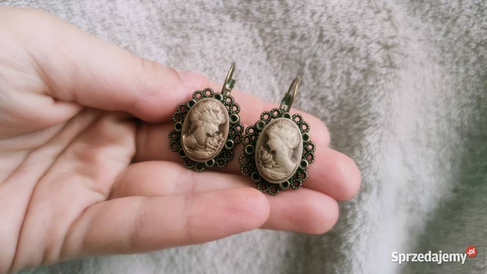Kolczyki kamea kamee vintage retro brąz z Tarnowskie Góry