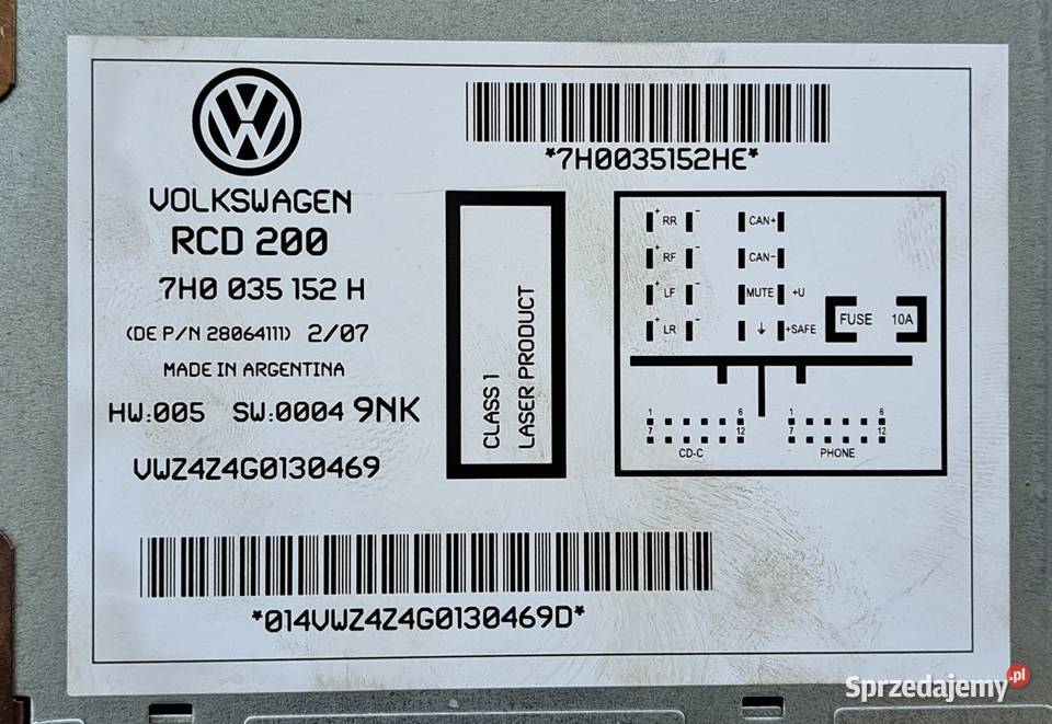 RADIO RCD 200 VW TRANSPORTER T5 POLO 9N dolnośląskie Mielęcin sprzedam