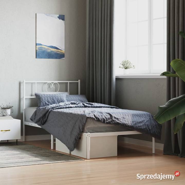 Metalowa rama łóżka z wezgłowiem biała 80x200