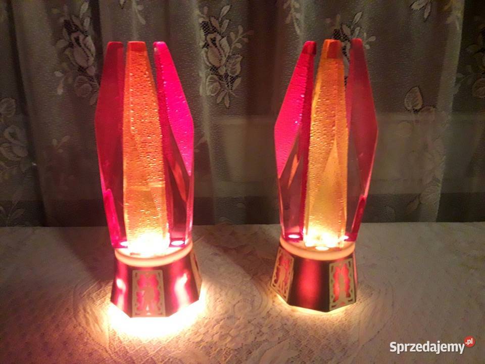 Lampki nocne kryształy stołowe lampy ozdobne PRL łódzkie