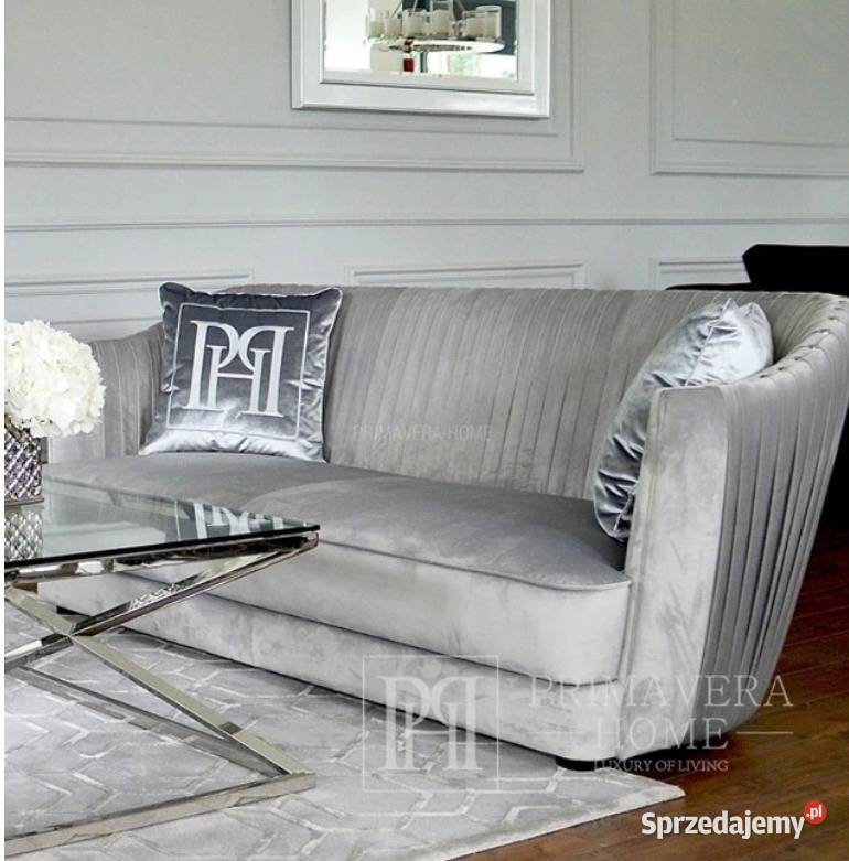 Elegancka sofa plisowana nowojorska w kolorze szarym, nowocz