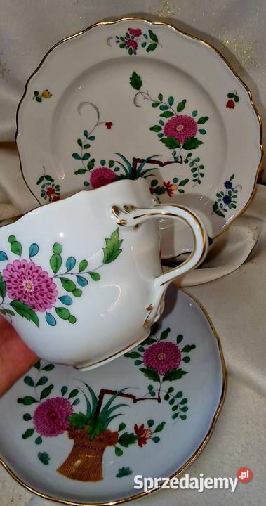 Kolekcjonerskie trio Miśnia wzór spieniacza Sadurki