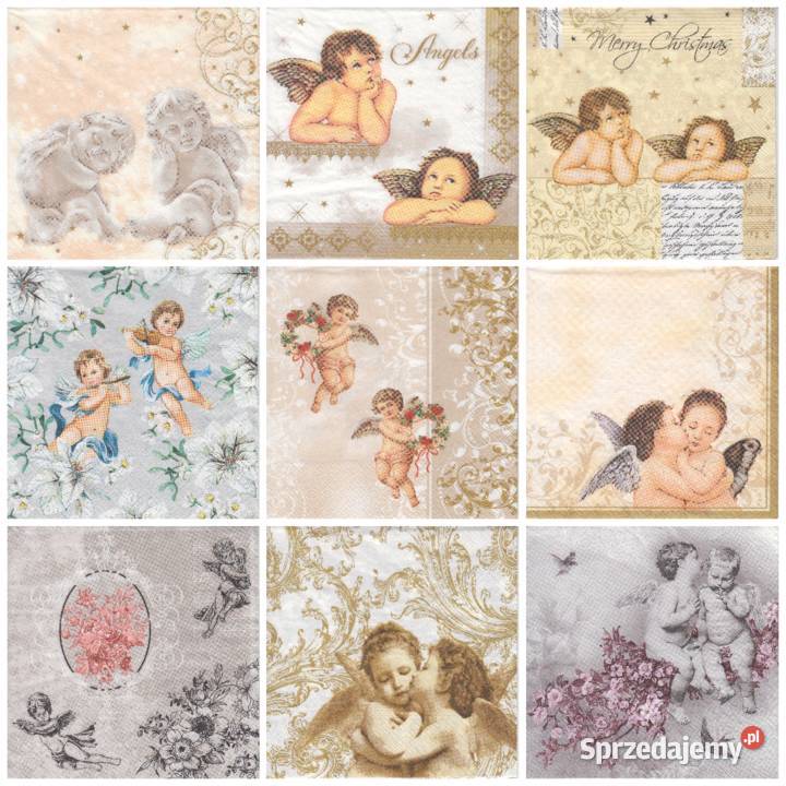 Dekupaż serwetki Aniołki Anioły Boże Narodzenie Antyki, Sztuka, Kolekcje sprzedam