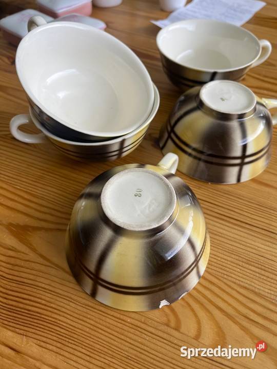 Filiżanki fajansowe żółtoczarne vintage niedrogo żółty Gdańsk sprzedam