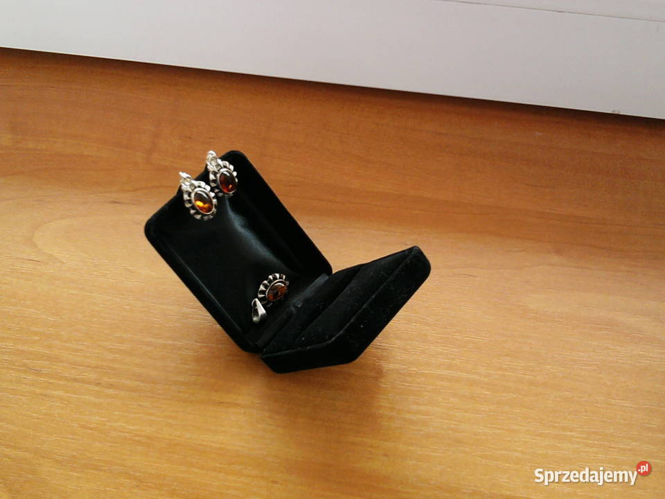 Srebrne klipsy z bursztynem i wisiorek antyk śląskie Sosnowiec