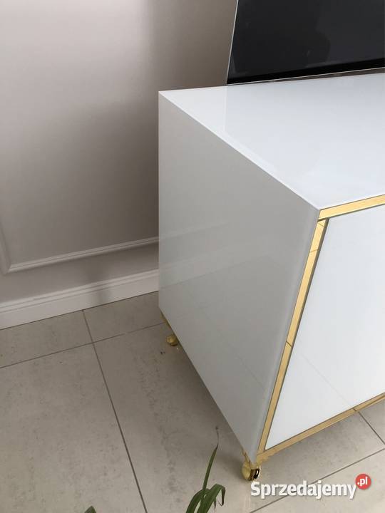 Komoda RTV biała złota gałka kryształ noga 40cm Kępno