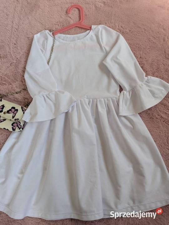 Sukienka dziewczynki biała dzianina bawełniana Sukienki i spódniczki Lipnica