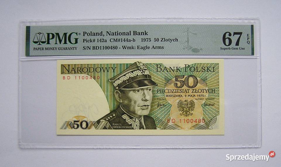 Polska 50 Złotych 1975 r PMG 67 EPQ NOTA Rydzyna